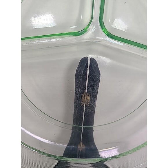 Vintage Green Uranium Depression Glass Plate Divided 3 Sections 11" 1930's - Picture 5 of 7